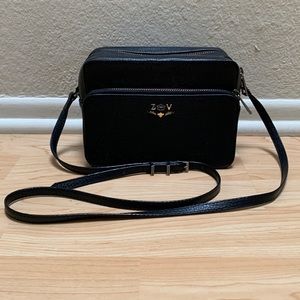 Zadig & Voltaire Boxy XL Blason-Grained Black Leather Square Crossbody Bag